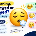 😮‍💨 Face Exhaling emoji meaning infographic showing relief, tiredness, annoyance, and how to reply,